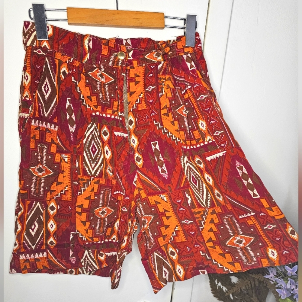 Vintage southwest print boho high waist shorts with pockets Navajo Aztec western